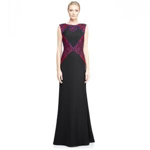 Tadashi Shoji Benoni Gown 4‎ Black Red Blue Beaded Sleeveless Formal Maxi Dress